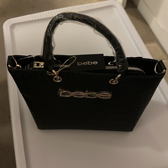 Bebe - Ceila Embossed Top Handle Crossbody Black Handbag - Picture 3 of 7